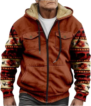 Mens Winter Clothes Jackets For Graphic Long Sleeve Pockets Hoodies Padded Thickened Zip Up Vintage Fashion Coat