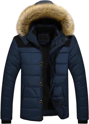 Men's Winter Jackets For Fashion Causal Solid Color Heavyweight Thickened Hooded Padded Cotton Large Size Coats