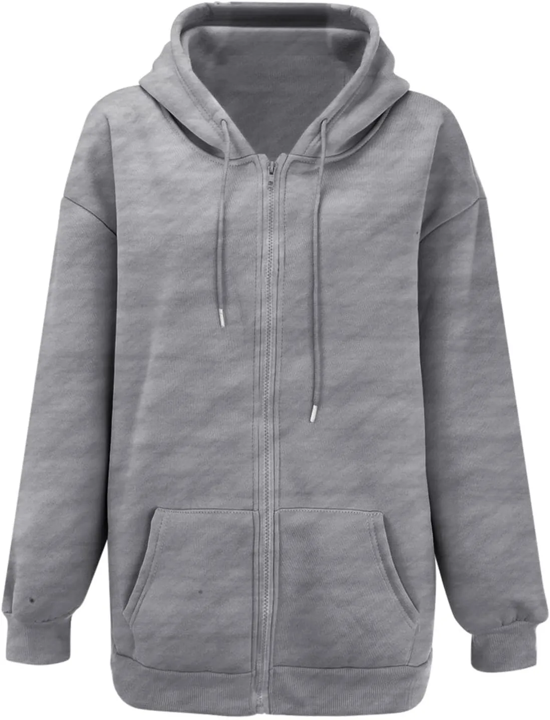 Miyaomn Fall Casual Hooded Jacket for Women Drawstring Full Zip Long Sleeve Sweatshirt Plus Size Solid Loose Tops with Pocket