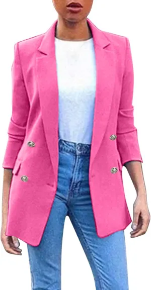 Miyaomn Womens Solid Color Casual Office Blazer Suit Jacket Slim Fit Double Breasted Notched Shawl Collar Sports Coat Outwear