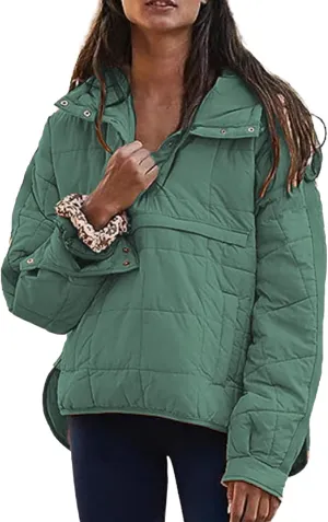 Mmoneyake Womens Quilted Puffer Jacket Baggy Lightweight Down Coat Long Sleeve Stand Collar Short Puffer Jackets with Pockets