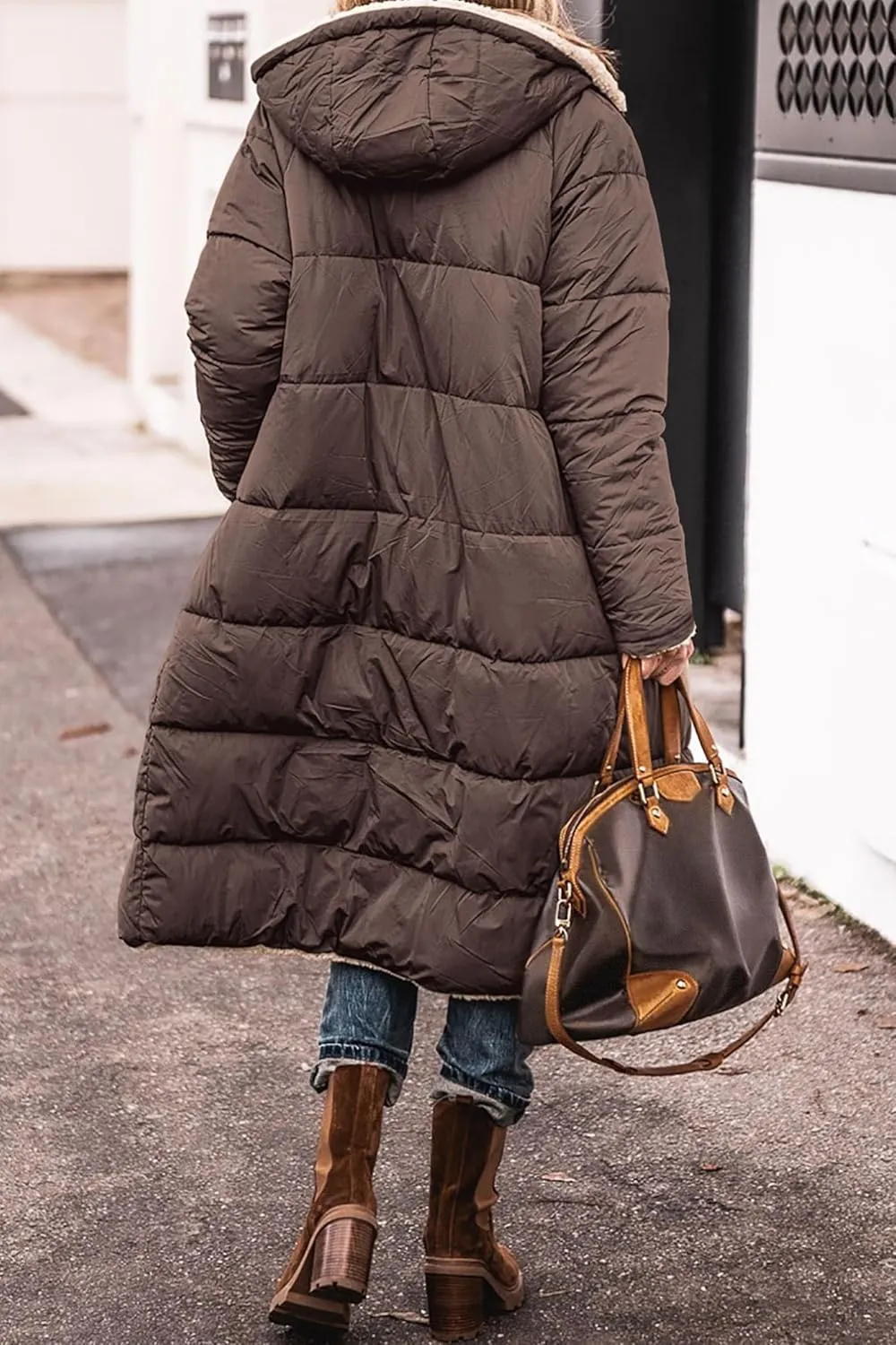 Mmoneyake Women's Reversible Long Puffer Jacket Oversized Shearling Fleece Down Coats Thickened Warm Windbreakers Outerwear