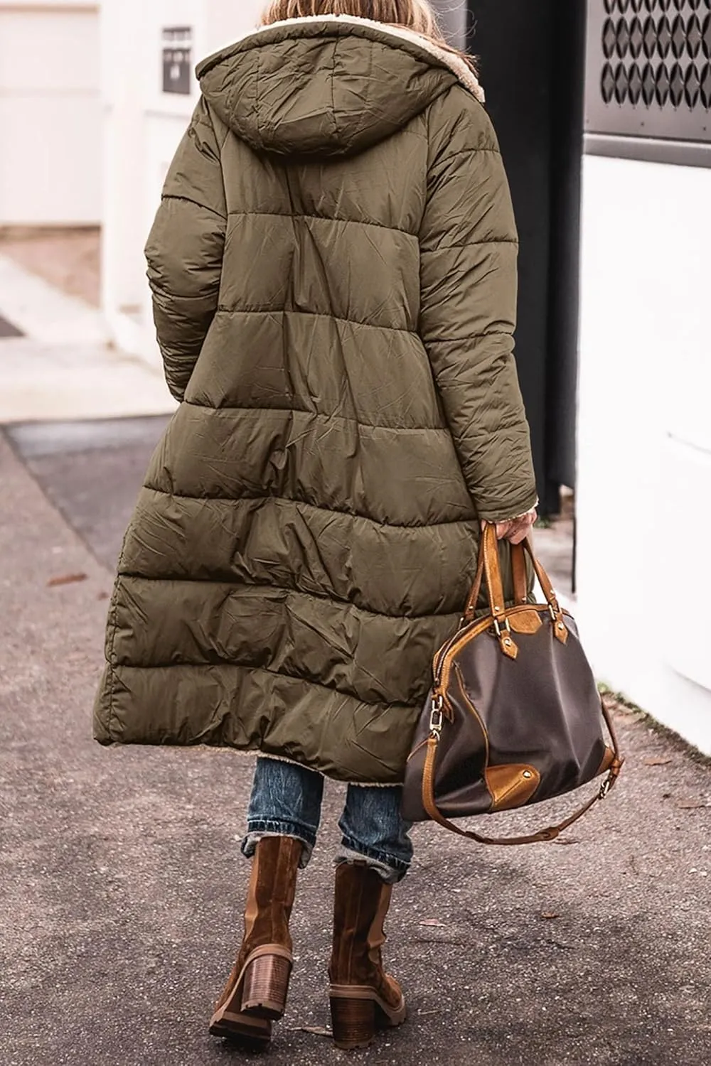 Mmoneyake Women's Reversible Long Puffer Jacket Oversized Shearling Fleece Down Coats Thickened Warm Windbreakers Outerwear