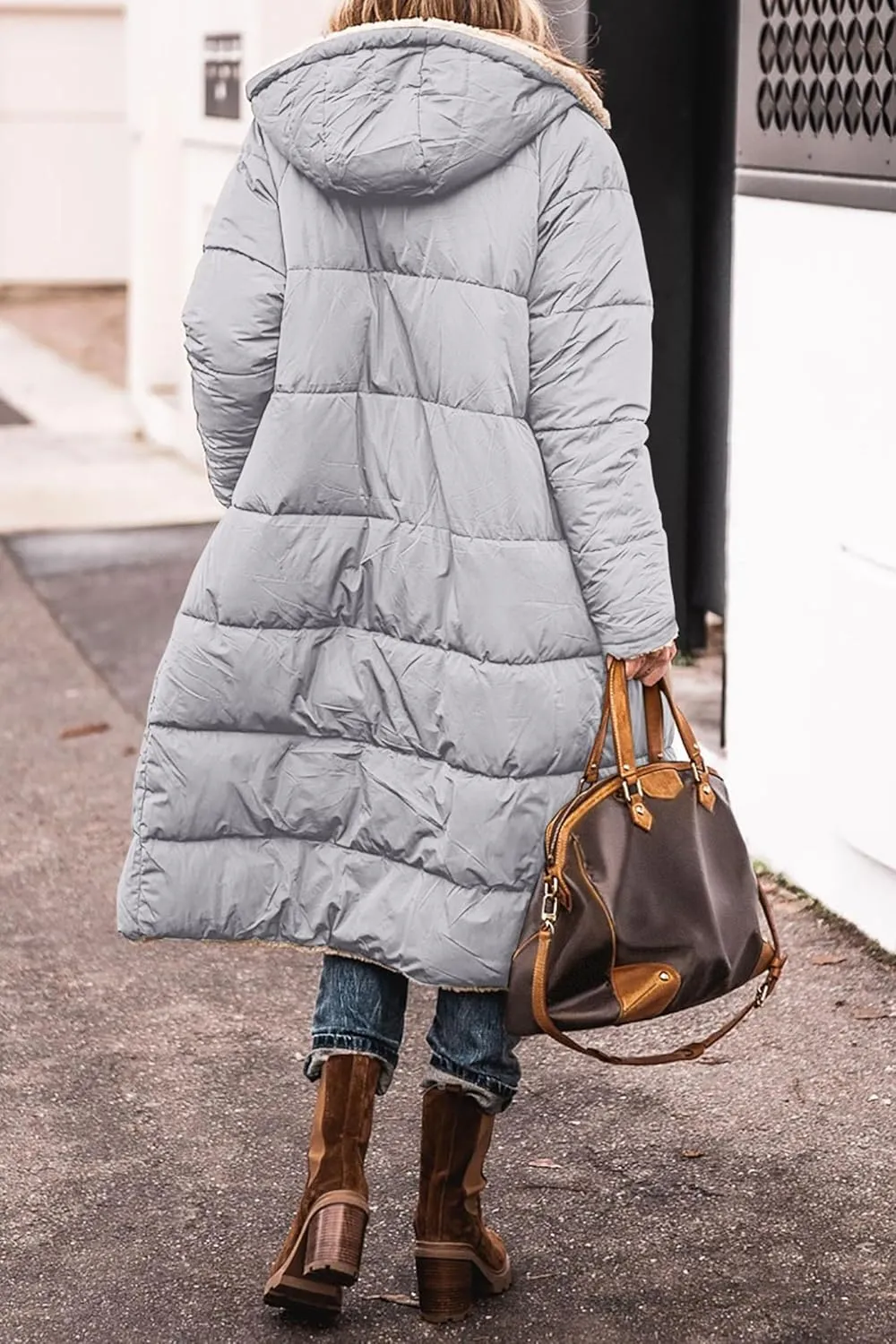 Mmoneyake Women's Reversible Long Puffer Jacket Oversized Shearling Fleece Down Coats Thickened Warm Windbreakers Outerwear
