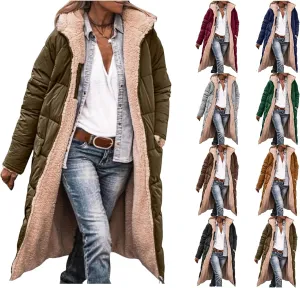 Mmoneyake Women's Reversible Long Puffer Jacket Oversized Shearling Fleece Down Coats Thickened Warm Windbreakers Outerwear