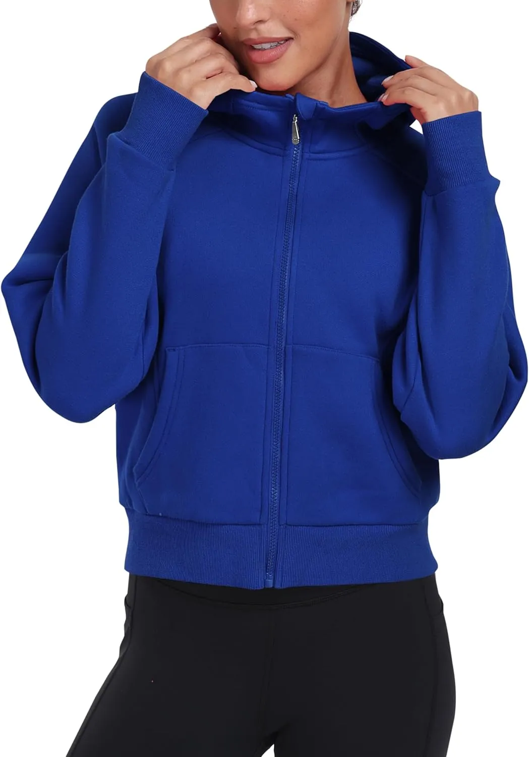 MoFiz Women's Full Zipper Fleece Jackes Long Sleeve Crop Athletic Sweatshirts with Thumb Hole Sports Hoodies Pullover Tops