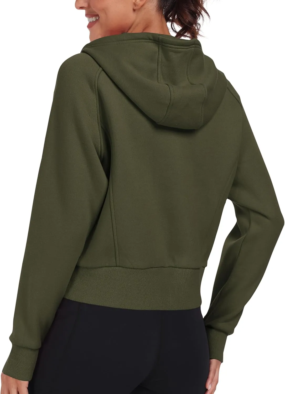 MoFiz Women's Full Zipper Fleece Jackes Long Sleeve Crop Athletic Sweatshirts with Thumb Hole Sports Hoodies Pullover Tops