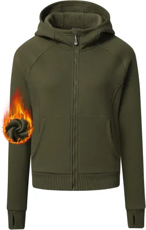 MoFiz Women's Full Zipper Fleece Jackes Long Sleeve Crop Athletic Sweatshirts with Thumb Hole Sports Hoodies Pullover Tops