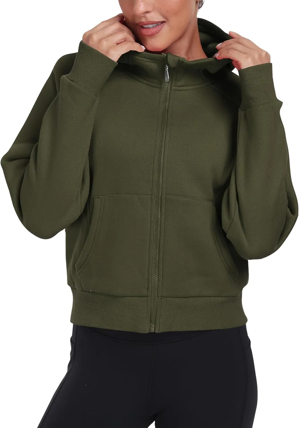 MoFiz Women's Full Zipper Fleece Jackes Long Sleeve Crop Athletic Sweatshirts with Thumb Hole Sports Hoodies Pullover Tops