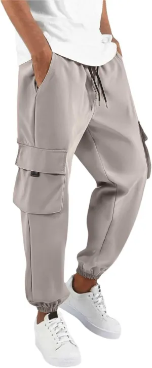 Multi Pockets Cargo Pants for Men Cinch Bottom Running Outdoor Joggers Stretchy Workout Lightweight Hiking Trousers