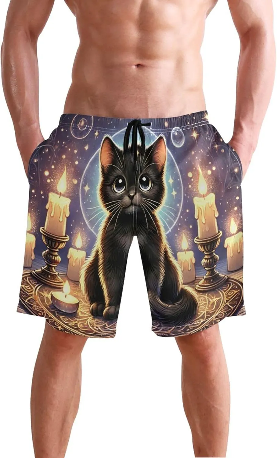 Mystic Black Cat Witchcraft Swim Trunks for Men Bathing Suits Swimwear Surf Mens Swimming Shorts S
