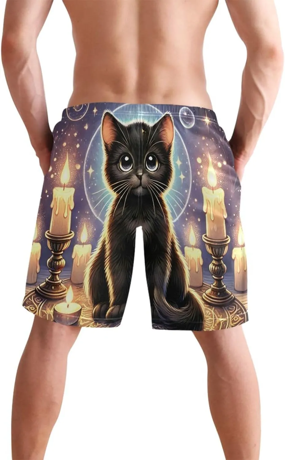 Mystic Black Cat Witchcraft Swim Trunks for Men Bathing Suits Swimwear Surf Mens Swimming Shorts S