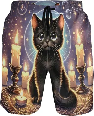 Mystic Black Cat Witchcraft Swim Trunks for Men Bathing Suits Swimwear Surf Mens Swimming Shorts S