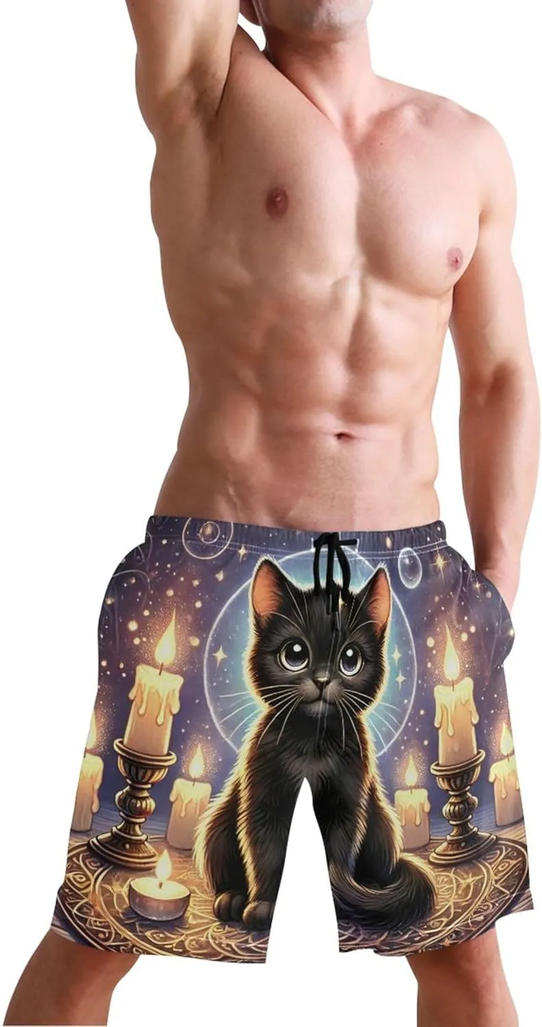 Mystic Black Cat Witchcraft Swim Trunks for Men Bathing Suits Swimwear Surf Mens Swimming Shorts S