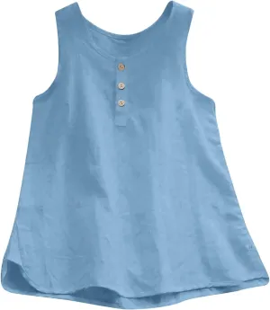 Mzkdieey Cotton Linen Tank Tops for Women Scoop Neck Button Down Henley Shirts Summer Casual Sleeveless Loose Fit T-Shirt