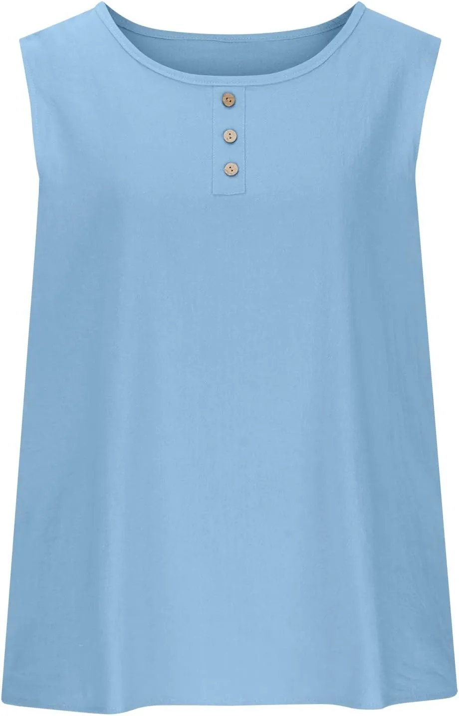 Mzkdieey Cotton Linen Tank Tops for Women Scoop Neck Button Down Henley Shirts Summer Casual Sleeveless Loose Fit T-Shirt