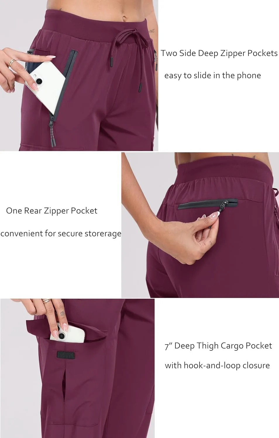 Oalka Women's Cargo Hiking Pants Lightweight Travel Pockets Joggers Quick Dry