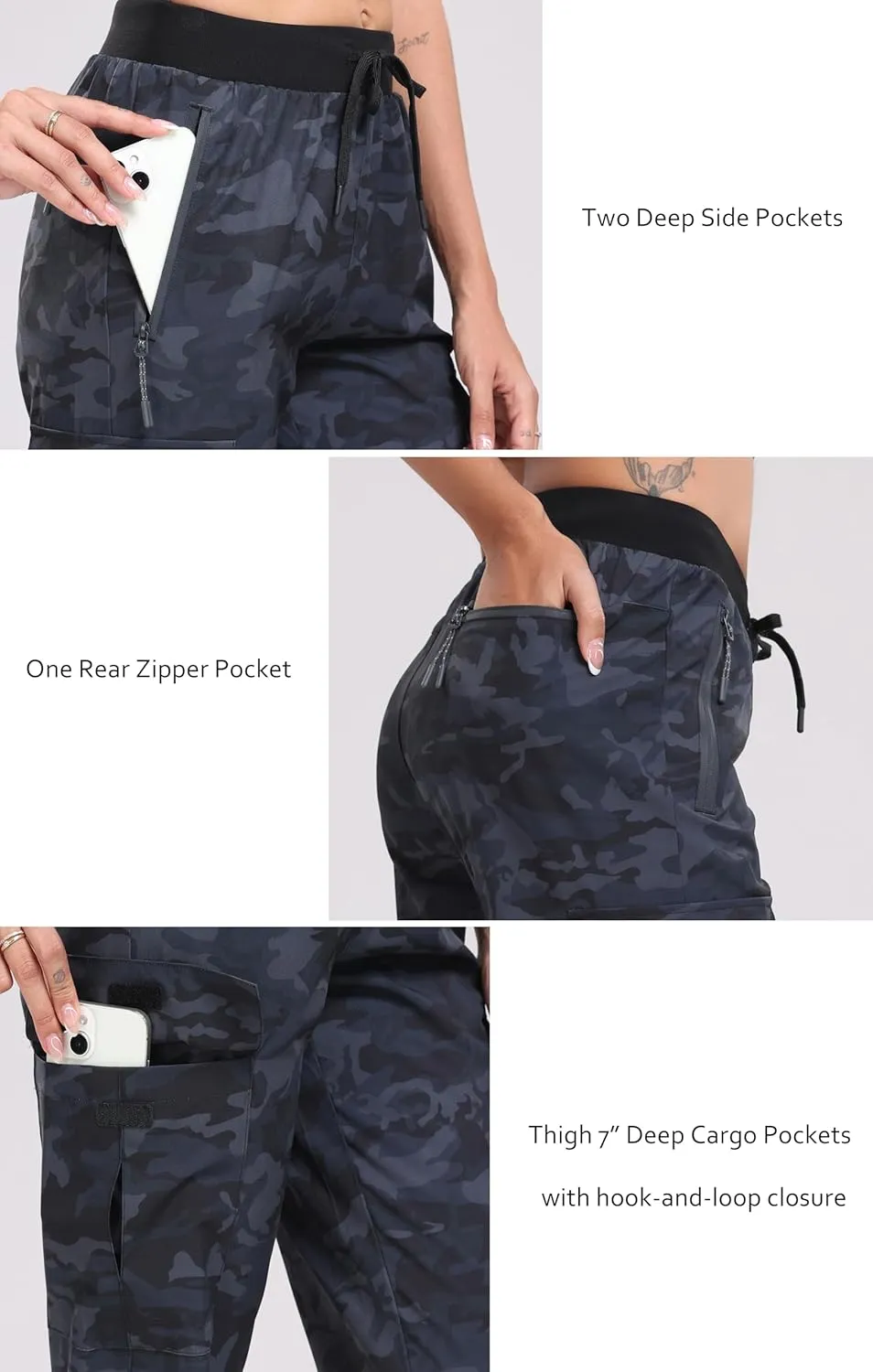 Oalka Women's Cargo Hiking Pants Lightweight Travel Pockets Joggers Quick Dry