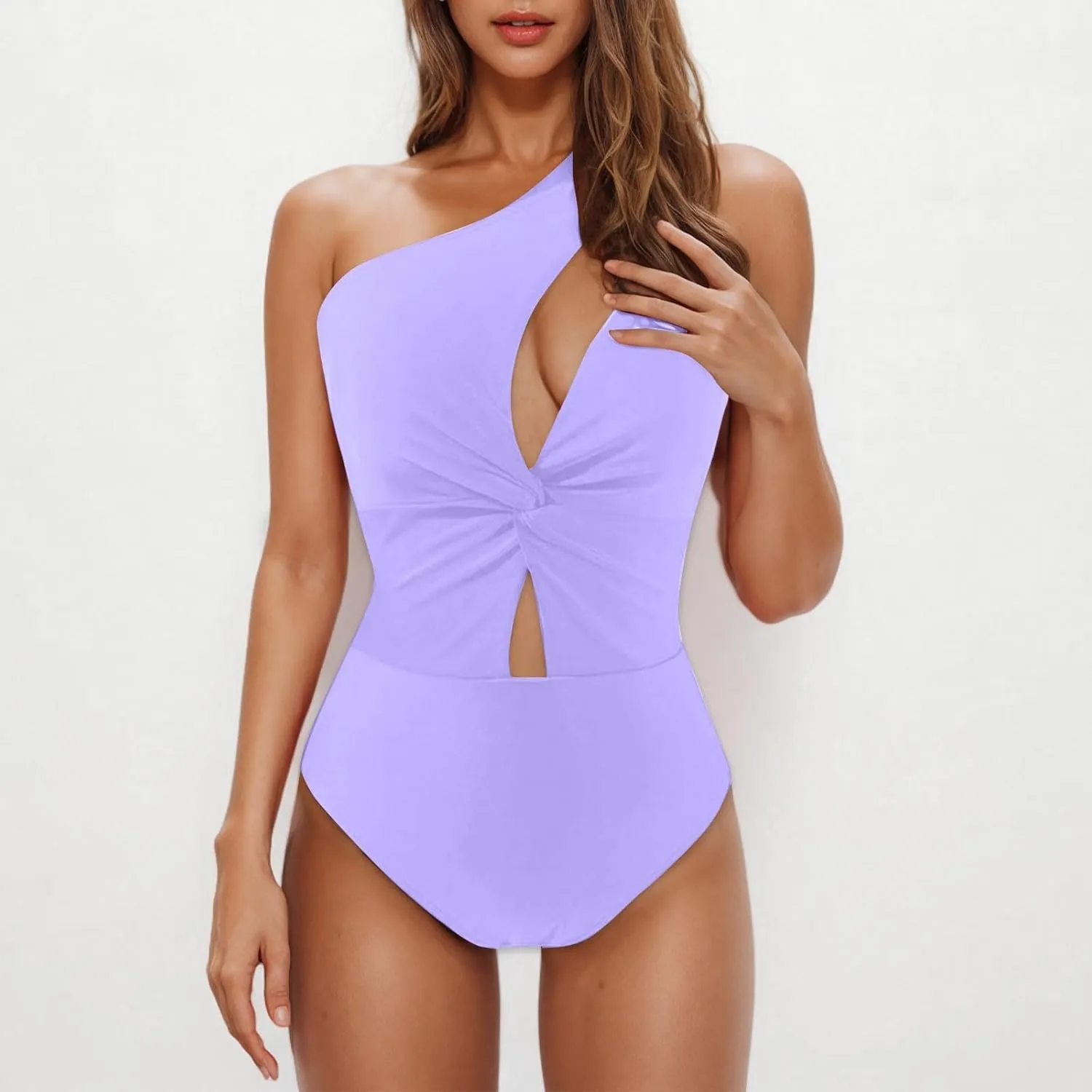 One Piece Swimsuit for Women One Shoulder Backless Swimwear Sexy Hollow Out Solid Color Crisscross Bathing Suits