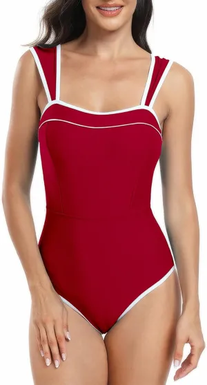 One Piece Swimsuit Women High Waisted Tummy Control Swimwear Slimming Swimsuits Backless Sexy Suspenders Bathing Suits