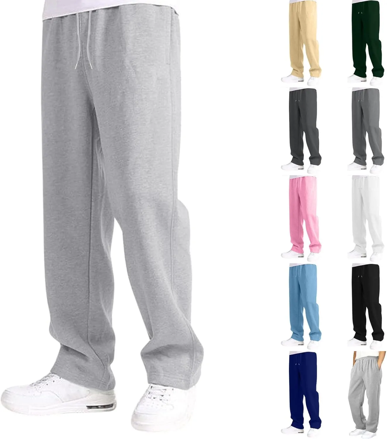 Outdoor Casual Sweatpants for Men Loose Fit Fleece-Lined High Elastic Waisted Plus Size Pants Solid Baggy Comfort Trousers
