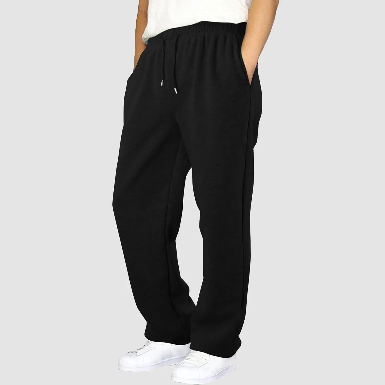 Outdoor Casual Sweatpants for Men Loose Fit Fleece-Lined High Elastic Waisted Plus Size Pants Solid Baggy Comfort Trousers