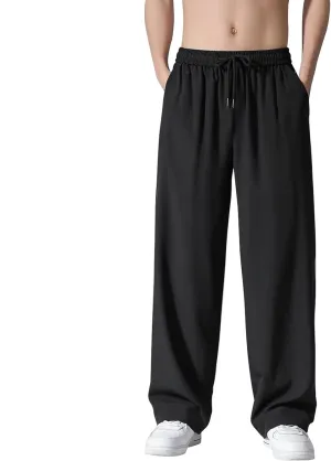 Outdoor Casual Sweatpants for Men Loose Fit Fleece-Lined High Elastic Waisted Plus Size Pants Solid Baggy Comfort Trousers