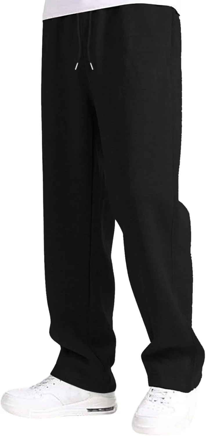 Outdoor Casual Sweatpants for Men Loose Fit Fleece-Lined High Elastic Waisted Plus Size Pants Solid Baggy Comfort Trousers