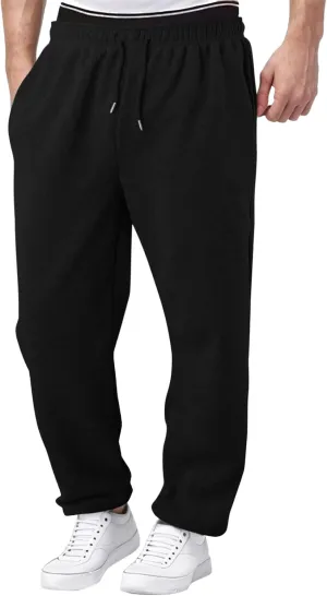Outdoor Casual Sweatpants for Men Loose Fit Fleece-Lined High Elastic Waisted Plus Size Pants Solid Baggy Comfort Trousers