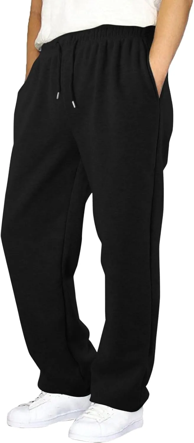 Outdoor Casual Sweatpants for Men Loose Fit Fleece-Lined High Elastic Waisted Plus Size Pants Solid Baggy Comfort Trousers