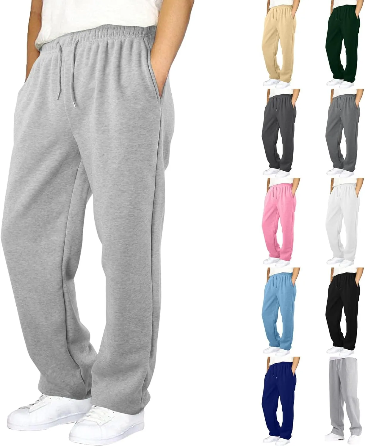 Outdoor Casual Sweatpants for Men Loose Fit Fleece-Lined High Elastic Waisted Plus Size Pants Solid Baggy Comfort Trousers