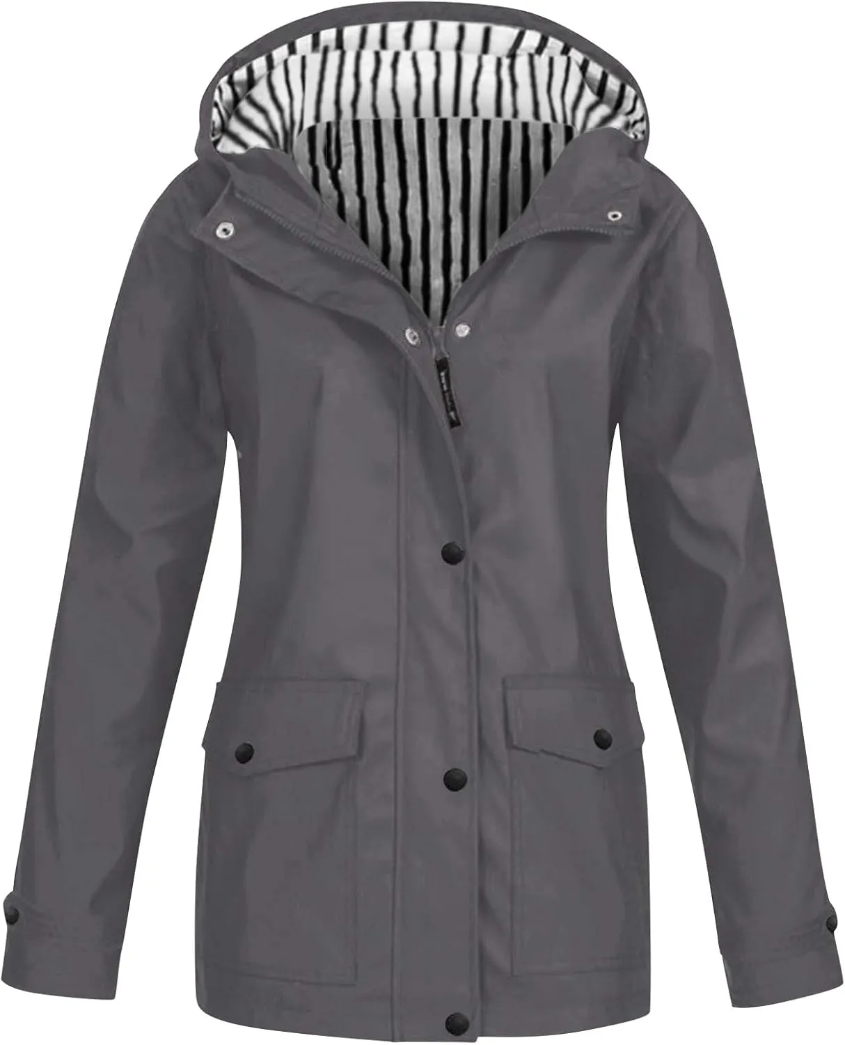 Outdoor Rain Jacket for Women Lightweight Waterproof Windbreaker Long Hooded Trench Coat Stripes Lined Travel Jackets