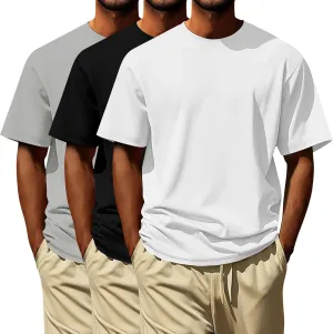 Oversized Tshirts for Men Cotton Loose Fit 3Pc Gym Workout Casual Running Shirts Big and Tall Summer Beach Holiday T-Shirts