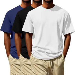 Oversized Tshirts for Men Cotton Loose Fit 3Pc Gym Workout Casual Running Shirts Big and Tall Summer Beach Holiday T-Shirts