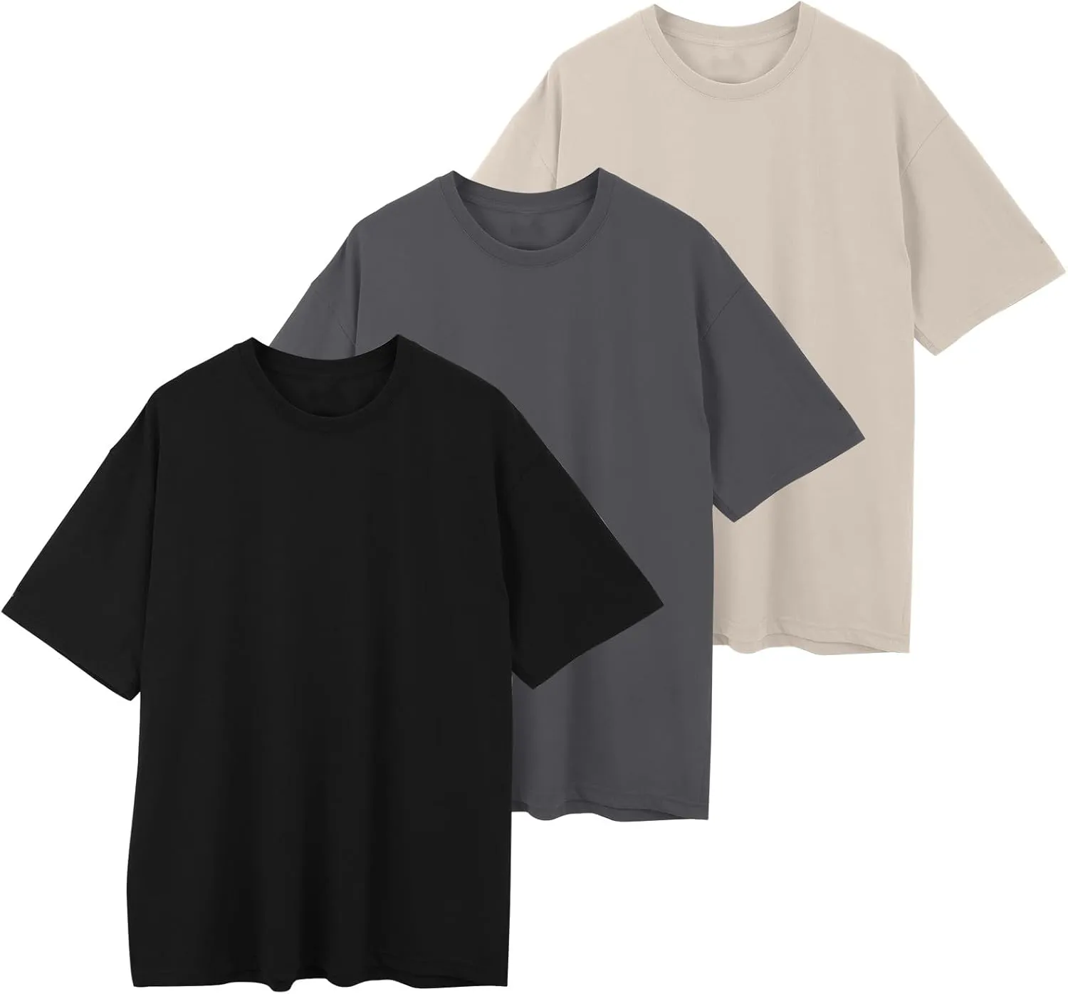 Oversized Tshirts for Men Cotton Loose Fit 3Pc Gym Workout Casual Running Shirts Big and Tall Summer Beach Holiday T-Shirts
