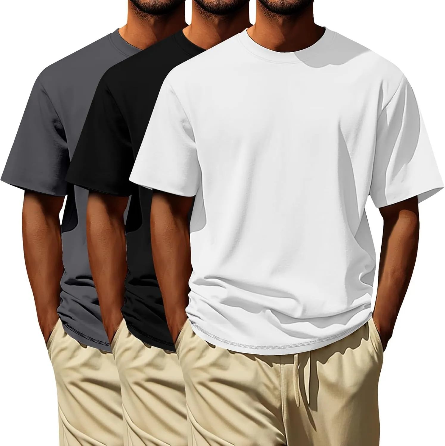 Oversized Tshirts for Men Cotton Loose Fit 3Pc Gym Workout Casual Running Shirts Big and Tall Summer Beach Holiday T-Shirts