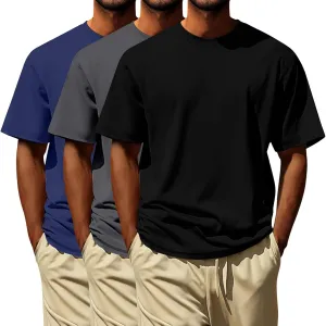 Oversized Tshirts for Men Cotton Loose Fit 3Pc Gym Workout Casual Running Shirts Big and Tall Summer Beach Holiday T-Shirts