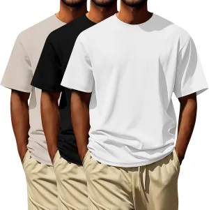 Oversized Tshirts for Men Cotton Loose Fit 3Pc Gym Workout Casual Running Shirts Big and Tall Summer Beach Holiday T-Shirts