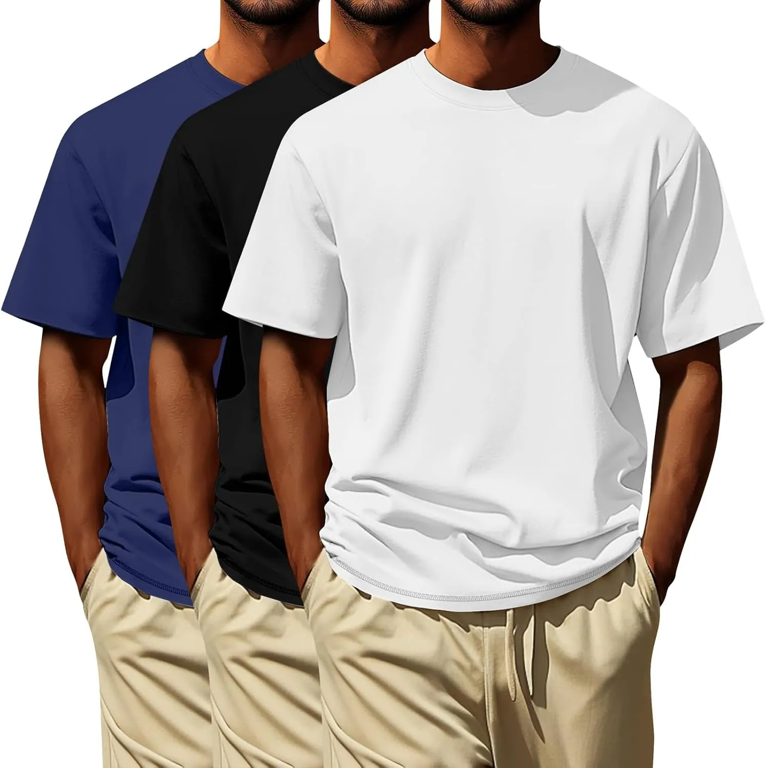 Oversized Tshirts for Men Cotton Loose Fit 3Pc Gym Workout Casual Running Shirts Big and Tall Summer Beach Holiday T-Shirts