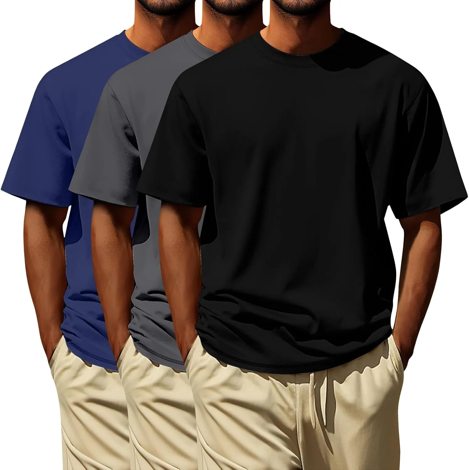Oversized Tshirts for Men Cotton Loose Fit 3Pc Gym Workout Casual Running Shirts Big and Tall Summer Beach Holiday T-Shirts