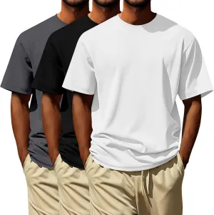 Oversized Tshirts for Men Cotton Loose Fit 3Pc Gym Workout Casual Running Shirts Big and Tall Summer Beach Holiday T-Shirts