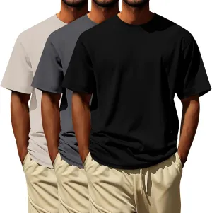 Oversized Tshirts for Men Cotton Loose Fit 3Pc Gym Workout Casual Running Shirts Big and Tall Summer Beach Holiday T-Shirts