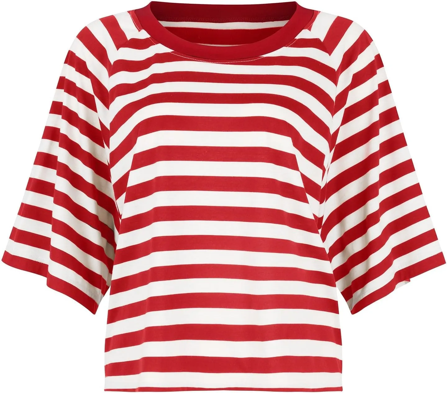 Oversized Tshirts for Women Striped Crew Neck Elbow Sleeve Tops Summer Color Block Half Sleeve Casual Blouses