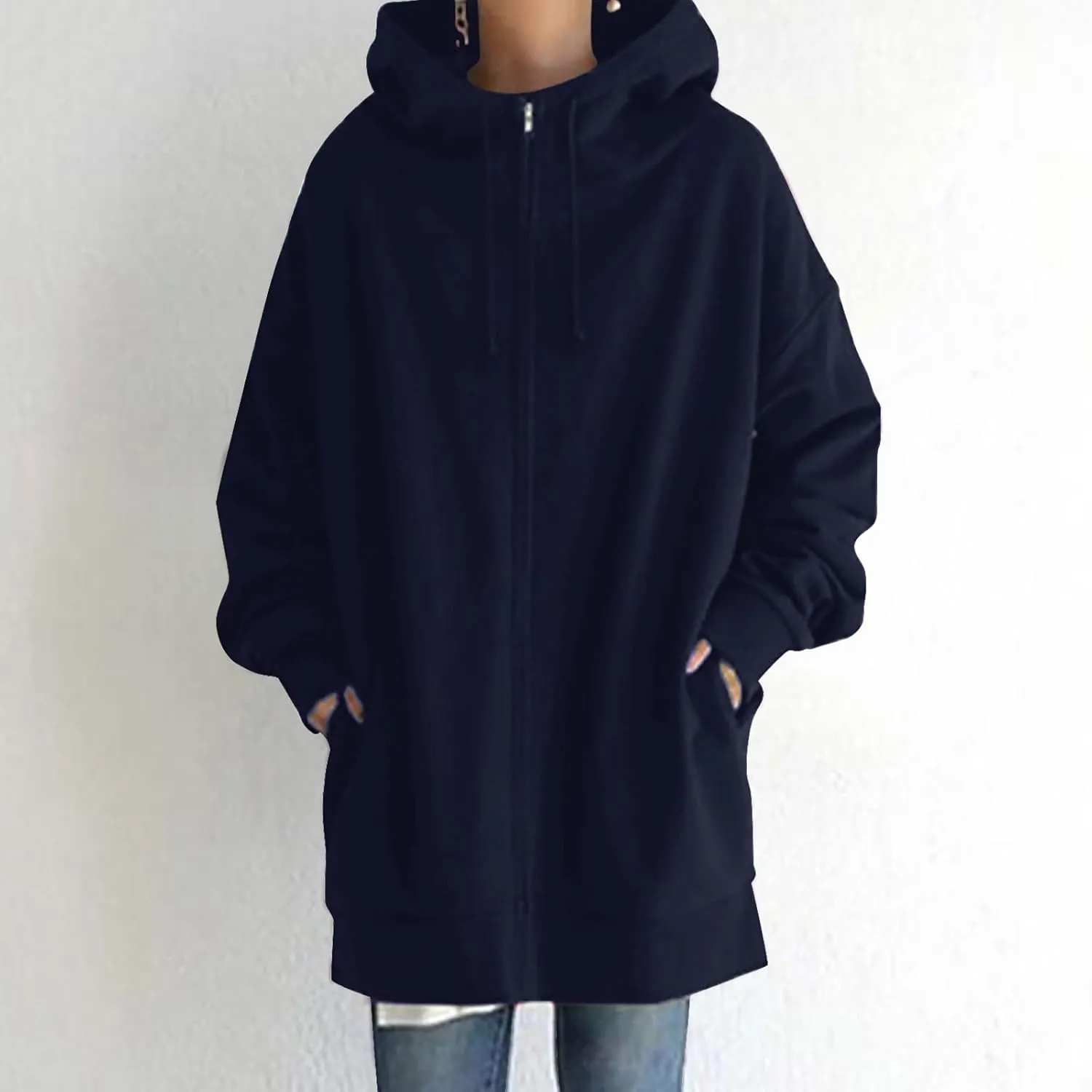 Oversized Zip Up Hoodies for Women Plus Size Long Fleece Jacket Casual Long Sleeve Cute Fall Coat with Pockets