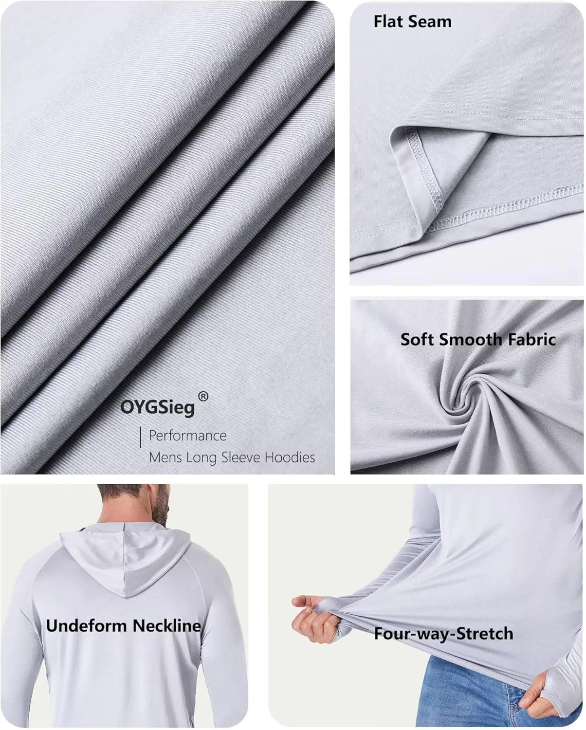 OYGSieg Men's Athletic Hoodies Long Sleeve Fishing Shirts for Men UPF 50  SPF UV Sun Protection Shirts Rash Guards
