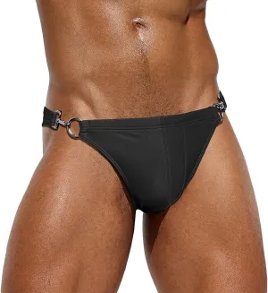 Panegy Men's Sexy Thong Swimwear Bikini Briefs Padded Swim Briefs Metal Hook & Ring Swimsuit