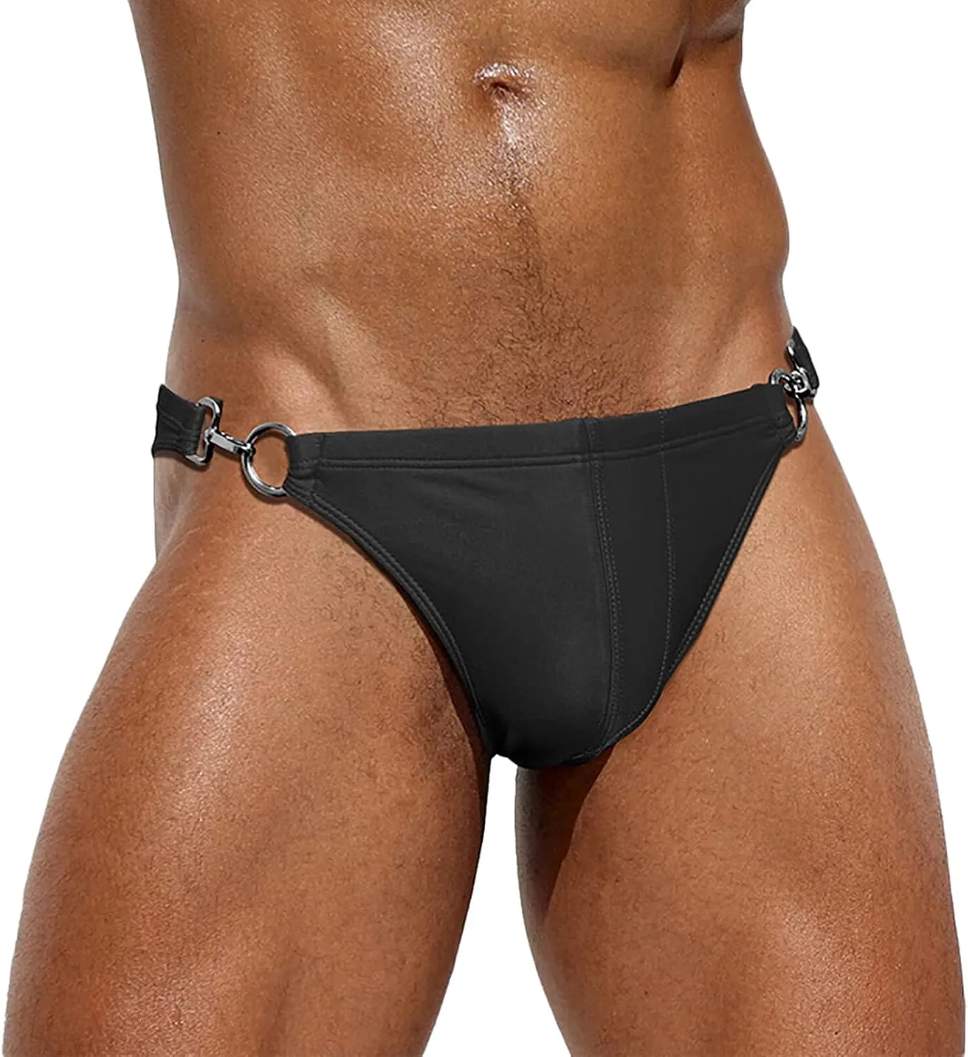 Panegy Men's Sexy Thong Swimwear Bikini Briefs Padded Swim Briefs Metal Hook & Ring Swimsuit