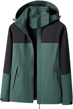 Patchwork Windbreakers for Men Big and Tall Rain Jackets with Zipper Pockets Sports Mountain Jackets Windproof Coat