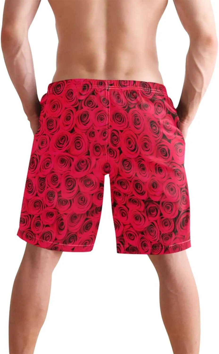 Personalized Men Swim Trunks Funny Vibrant Red Roses Mens Swimming Shorts Bathing Suits Swimwear S