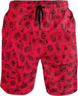 Personalized Men Swim Trunks Funny Vibrant Red Roses Mens Swimming Shorts Bathing Suits Swimwear S